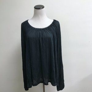 Dream Society TOP dark blue scoop neck long sleeve modal pleats New M